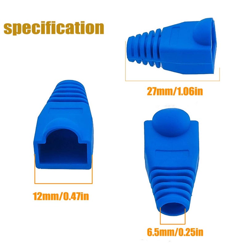 PETECHTOOL RJ45 Cat6 Pass Through Connectors Gold Plated 8P8C Ends and Blue Strain Relief Boots for CAT6 RJ45 Ethernet Network Cable Connector Plug Cover 100/100 (200 Packs Total) - Image 5